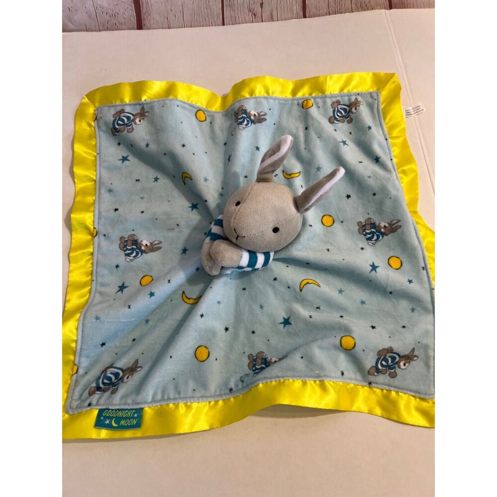 Goodnight moon baby lovey/security blanket bunny satin trim